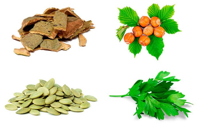 Remèdes populaires pour lutter contre la prostatite écorce de peuplier, graines de citrouille, persil et noisettes.